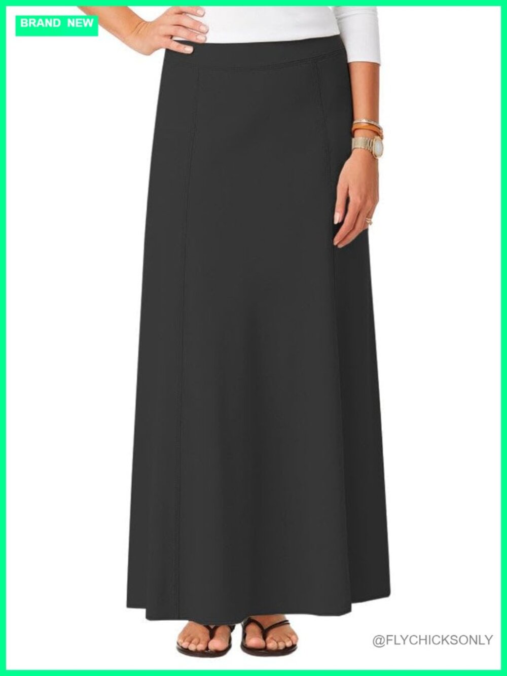 Stretch Cotton Spandex Knit Maxi A-Line Skirt High Rise Flared 38" Long